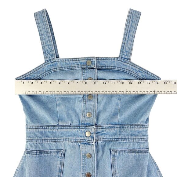 Topshop Moto Denim Jean Snap Front Dress Light Wash Square Neck Size 6 - Picture 3 of 7